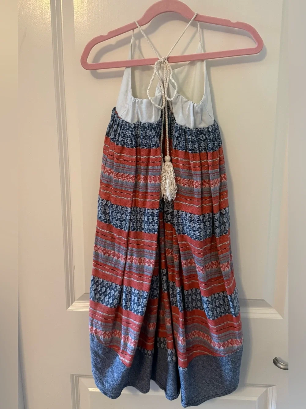 3T Pleiades Boho Striped High-Low Dress in Blue, Red, White